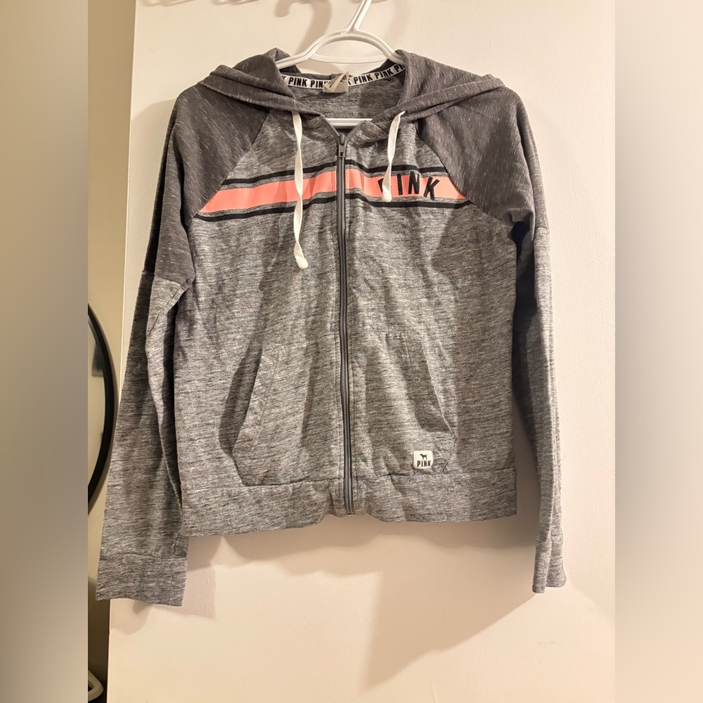 PINK VICTORIA SECERT Gray and Pink Zip-Up Hoodie